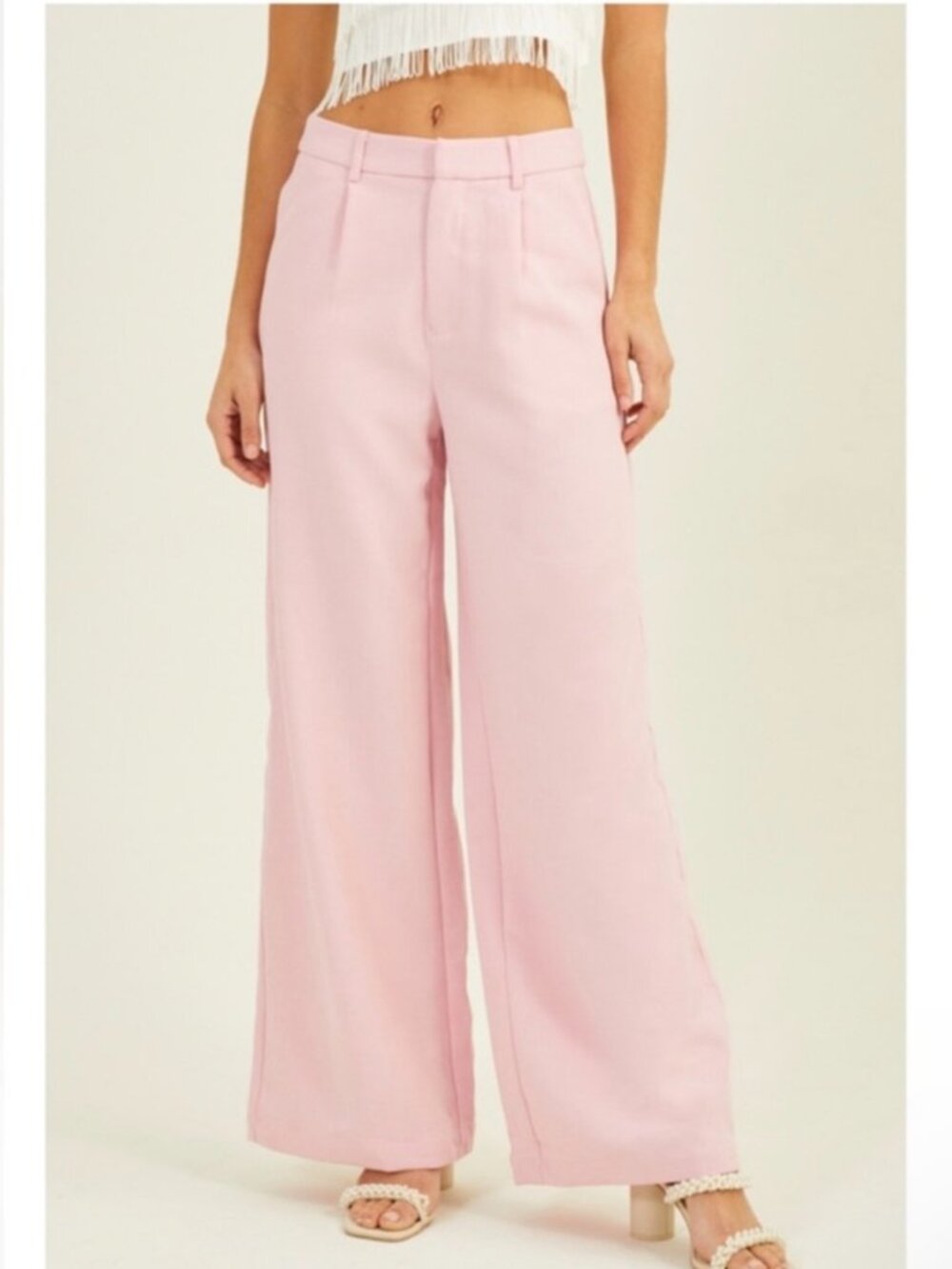 NWT Altar'd State Pink Lightweight, Pleated, Flowy Wide Leg Trouser. Sz Medium